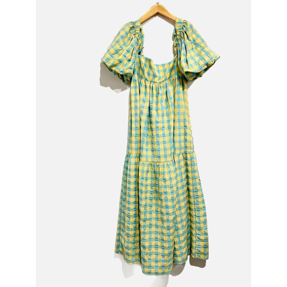Zara Yellow and Teal Gingham Maxi Dress